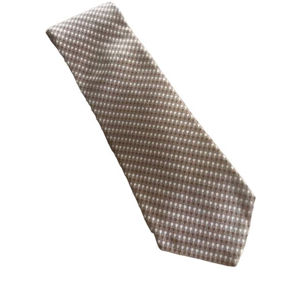 Vintage Brown Tie, JC Penney The Mens Shop Gold, Cream, White Brown Checked Tie - Picture 1 of 5